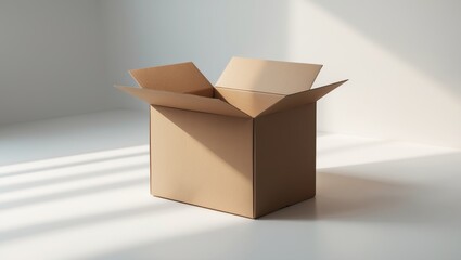 Poster - Front-facing cardboard box featuring shadows and isolated setting