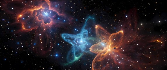 Wall Mural - colorful cosmic nebulae filled with sparks and twinkling star clusters set against black space
