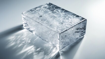 Poster - The rectangular ice piece filled with air bubbles, displayed on a white surface.