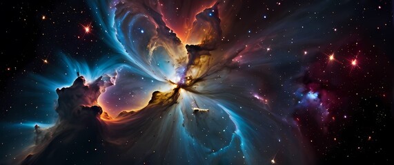 Wall Mural - colorful cosmic nebulae bursting with glowing star clusters set against deep black galactic canvases