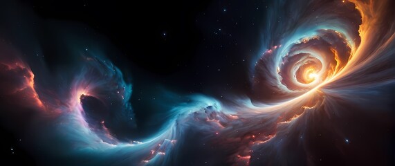 Wall Mural - colorful cosmic nebula clouds swirling with glowing star clusters set against deep black space backg
