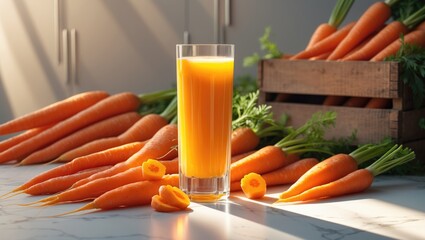 Aufkleber - Carrot juice served in a glass alongside fresh carrots