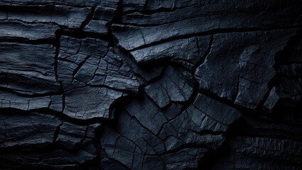 Poster - Cindered wood design. Ebony background, Textural details of the dark substance.