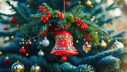 Poster - Toys and ornaments placed on the branches of the tree