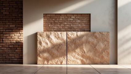 Aufkleber - Vintage brown brick wall scenery, exterior design for residences