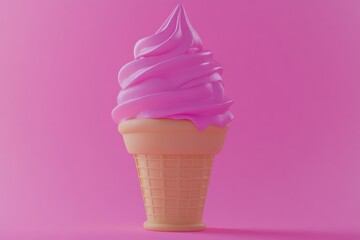 Poster - A delightful pink ice cream cone on a matching pink background, a sweet treat on a solid backdrop. The colors are complimentary.