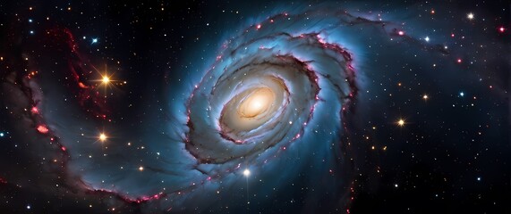 Wall Mural - bright cosmic nebulae swirling with sparkling star clusters set against deep black galactic canvases
