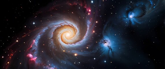 Wall Mural - bright cosmic nebulae swirling with numerous glowing star clusters against deep black space canvas