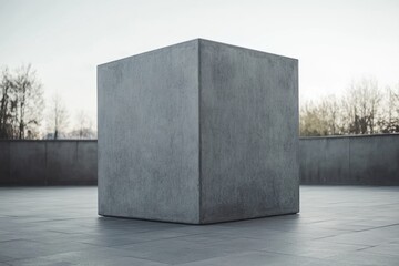 Aufkleber - Modern art piece of concrete cube against muted backdrop, embodies minimalism and geometric form, capturing a sense of solidity.