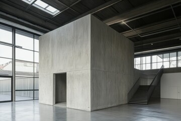 Poster - Minimalist Concrete Structure: stark, cubic, industrial space with modern architecture & clean lines.