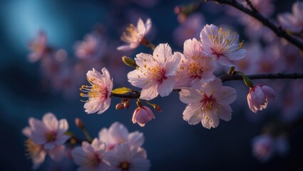 Poster - Cherry blossom petals under the night sky