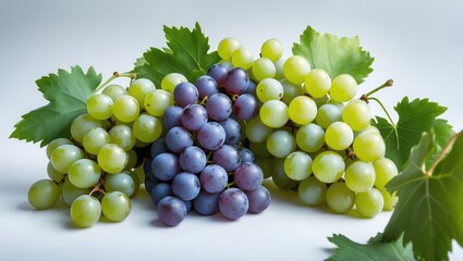 Aufkleber - Collection of green and blue grapes with foliage against a background