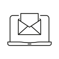 Fototapete - Laptop With Email Envelope Line Icon. Digital Communication, Online Messaging, And Email Marketing Outline Symbol. Business Correspondence. Editable Stroke. Isolated Vector Illustration