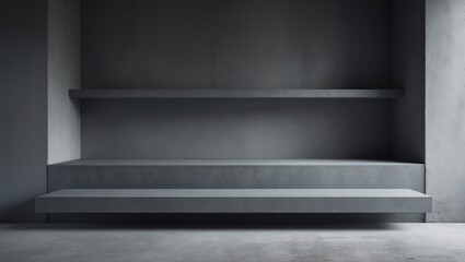 Poster - Cement floor and shelf set on a concrete background for design purposes.