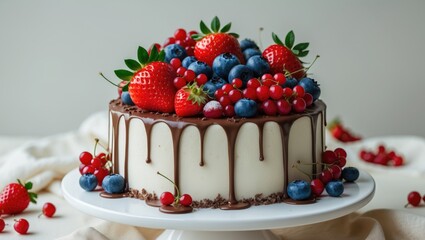 Poster - Chocolate dessert garnished with different berries.