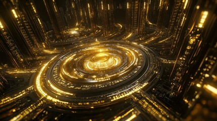 Aufkleber - Illuminated circular structures featuring abstract lights and dark backgrounds