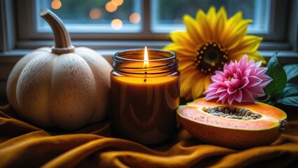 Aufkleber - Sunflowers, pumpkins, and burning candles for a snug season.