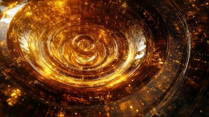 Aufkleber - A futuristic golden swirl shaped structure with concentric circular layers