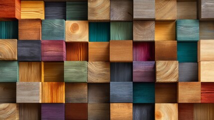 Poster - An abstract wooden texture for a backdrop is accompanied by a stack of aged art architectural wooden blocks on the wall, creating a unique background