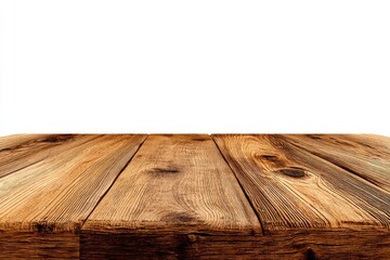 Poster - The top of an empty teak wood table is positioned on a white background, waiting for a product to be showcased in a space-inspired montage