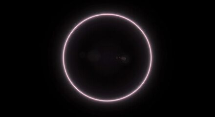 Poster - Glowing light ring and optical flare on black background. Abstract energy circle element concept. Digital gradient neon effect light overlay for photoshop.