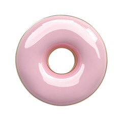 Pink donut shaped object with gold rim and multicolored center