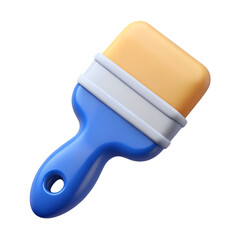 Poster - 3d rendering of a blue handle paintbrush with yellow bristles icon High Quality 3D Illustrations	