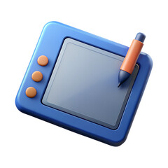 Poster - Stylized tablet with digital pen for graphic design icon in blue and orange