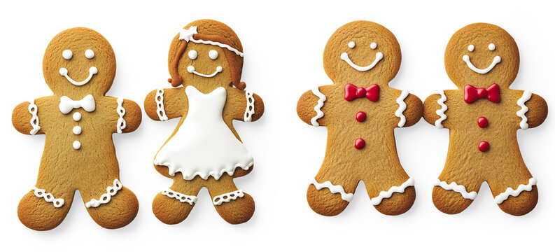 Gingerbread Cookies with Icing on a Transparent Background