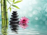 Zen stones and bamboo create a spa still life, embodying green wellness and natural harmony