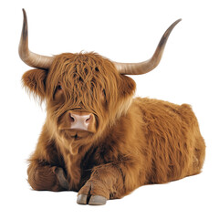 Wall Mural - Side view of a haired Highland cow, cut out, isolated on a transparent background, no shadow	
