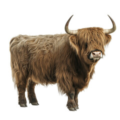 Wall Mural - Side view of a haired Highland cow, cut out, isolated on a transparent background, no shadow	
