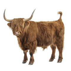 Wall Mural - Side view of a haired Highland cow, cut out, isolated on a transparent background, no shadow	
