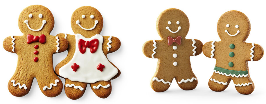 Gingerbread Cookies with Icing on a Transparent Background