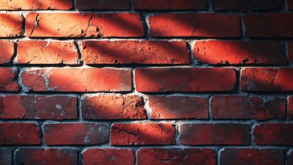 Aufkleber - a weathered brick wall with sunlight casting shadows, creating a contrast of light and texture