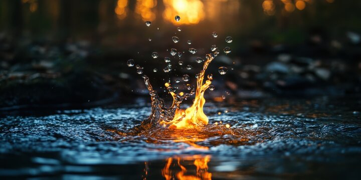 Soft stream of splash, dreamy flame in background