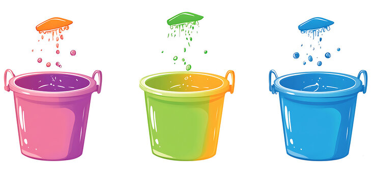 4 simple vector style water bucket illustration isolated on white background PNG. GENERATIVE AI