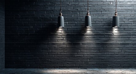 Poster - The old black brick wall, with its abstract pattern, is constructed from a multitude of bricks, forming a black wall surface that serves as a beautifully dark background