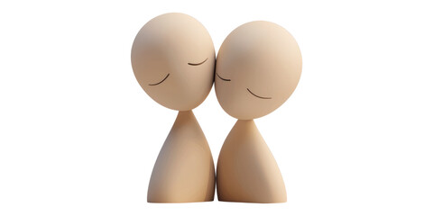 Poster - Minimalist Wooden Figures Embracing. Symbol Of Love And Connection Isolated On Transparent Background