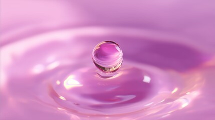 Poster - water droplet creating ripples in pink liquid at close range during bright daylight