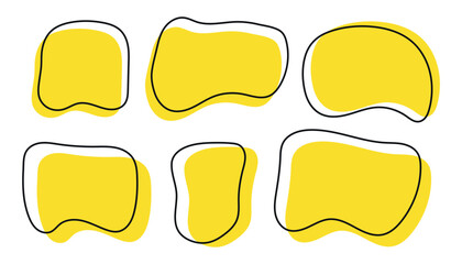 Leinwandbilder - Organic shape text frames. Vector set of abstract yellow speech bubbles. Wavy rectangular, square textboxes.