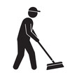 © Neo GT - Janitor cleaning floor using broom tool during shift silhouette vector art