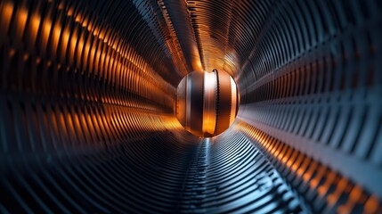 Aufkleber - A metallic sphere suspended within a curved cylindrical channel