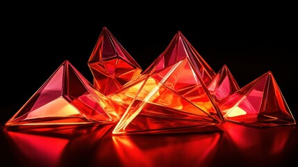 Aufkleber - Several glowing glass pyramids are arranged on a reflective surface