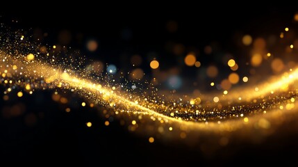 Poster - Golden glitter flowing through a dark background highlighting elegance and beauty during a festive celebration