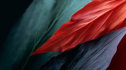 Leinwandbilder - Vibrant macro shot of red and green leaves with bold contrast and texture