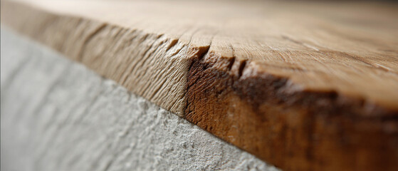 Aufkleber - Textured luxury wood surface contrasts with smooth, plain stone edge