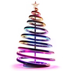 Poster - Modern Christmas tree ornament with neon light accents on a white background