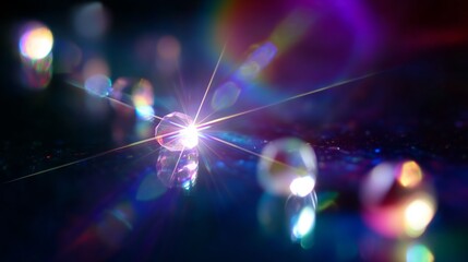 Poster - Colorful light reflections dance on a dark surface creating a captivating visual display