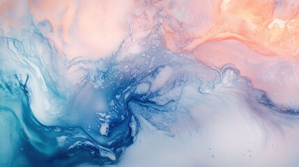 Poster - Soft watercolor abstract background with gentle pastel washes in blue, lavender, and coral tones for modern branding and packaging.